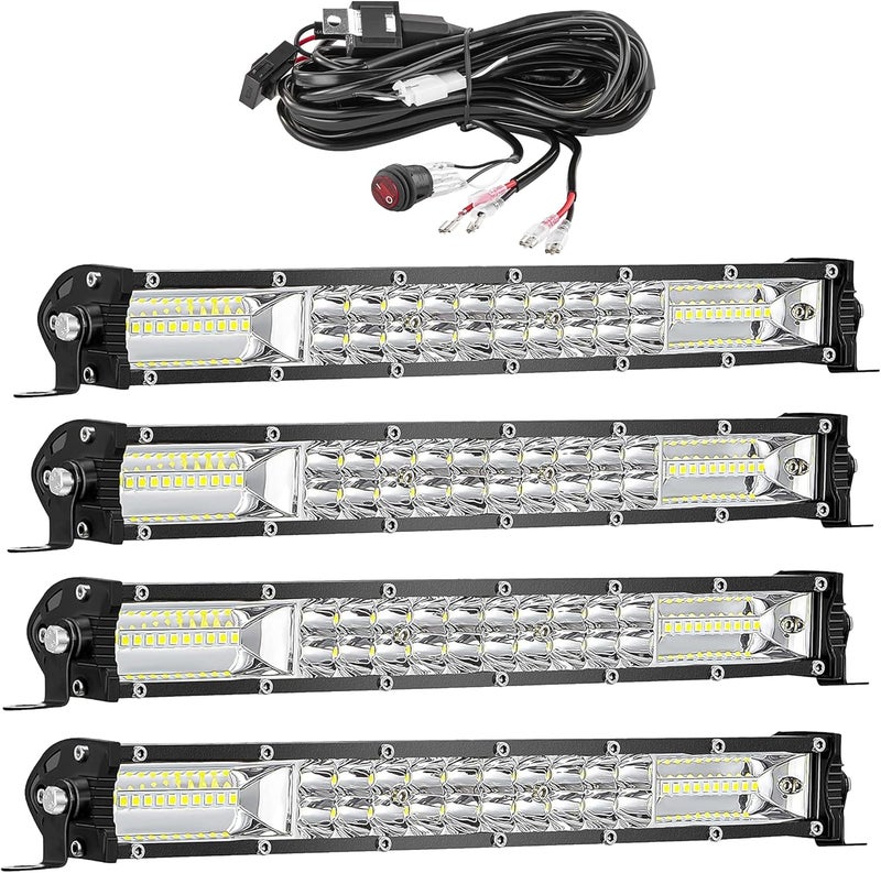 SAN YOUNG 12 Inch LED Light Bar Kits, (4) 12 Inch Slim LED Light Bars, (1) 12V Wiring Harness, (1) Extra 24V Relay, 12V 24V Truck ATV UTV RV Ezgo Golf Cart Tractor Work Lights Waterproof Offroad - Image 1